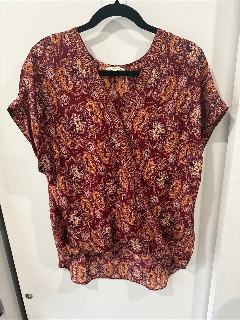 Max Studio Burgundy Paisley Surplice Blouse